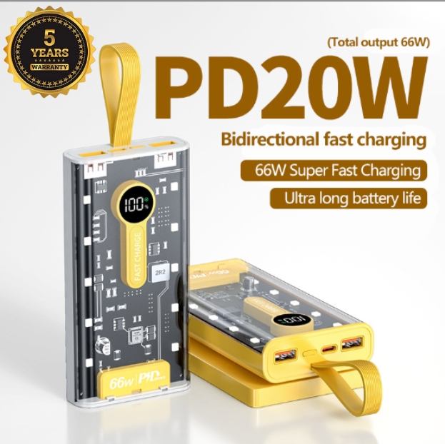 BAGULE 20000mAh USB C Fast Charging Portable PD66W Transparent Two Way Fast  66W Fast Charging Power Bank With Multiple Protection Features. 