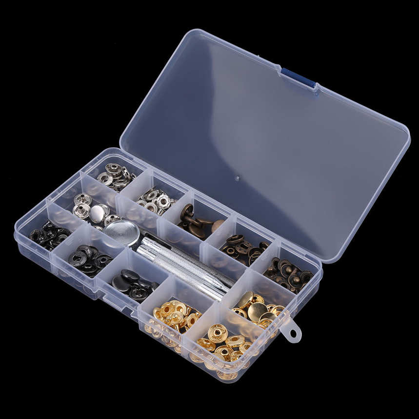 40 Sets 10/12mm Metal Snap Fastener Popper Buttons Press Stud Kit w/Setting Tool. 