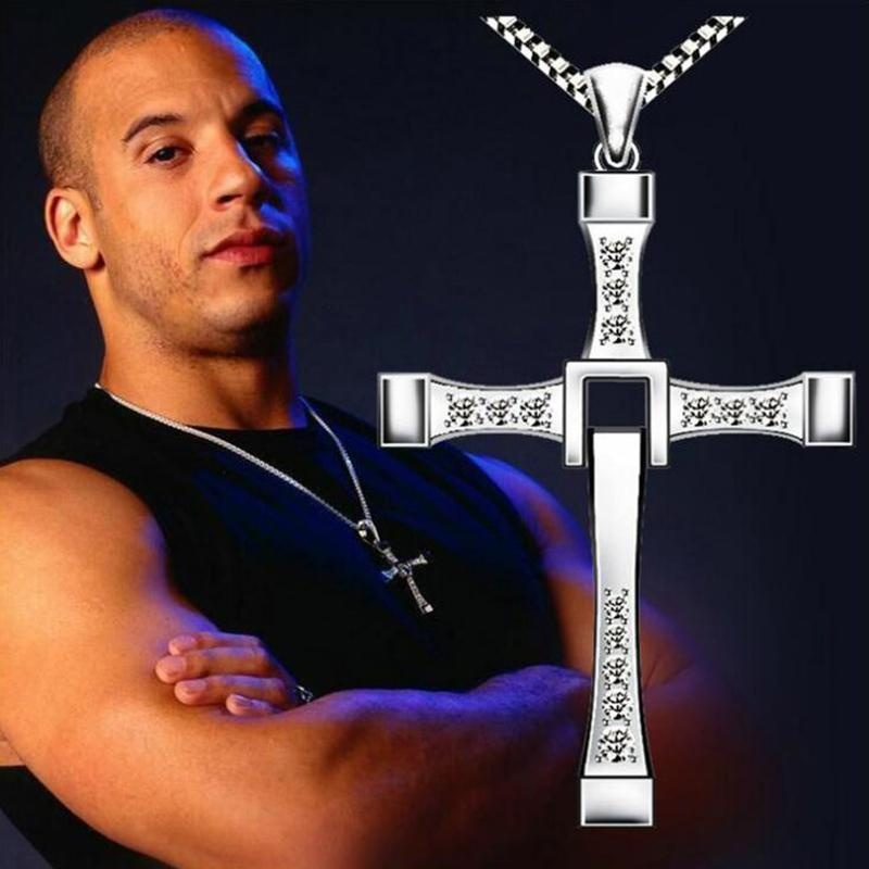 EB Fast and Furious Vin Diesel Dominic Toretto's Cross Pendant Rhinestone Necklace  Fashion Men Jewelry 24". 