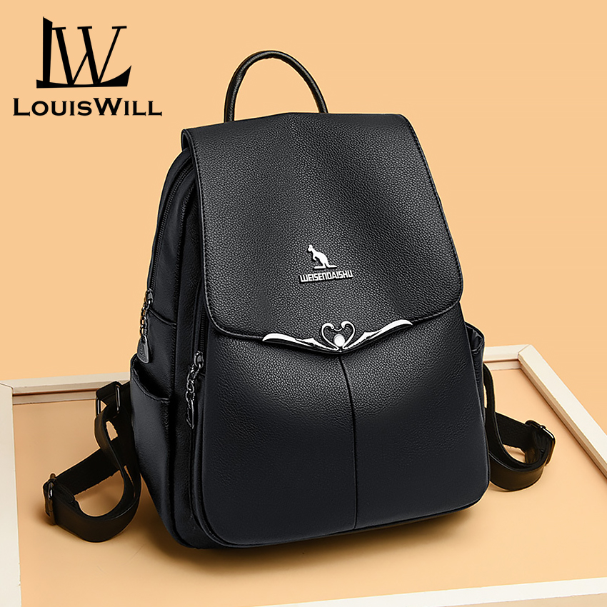 LouisWill Women’s Backpack Shoulders Bag Waterproof PU Large Capacity Backpack Lightweight Laptop Backpack Casual Zipper Packs Multiple Pockets For Girls Teens Women’ Fashion. 