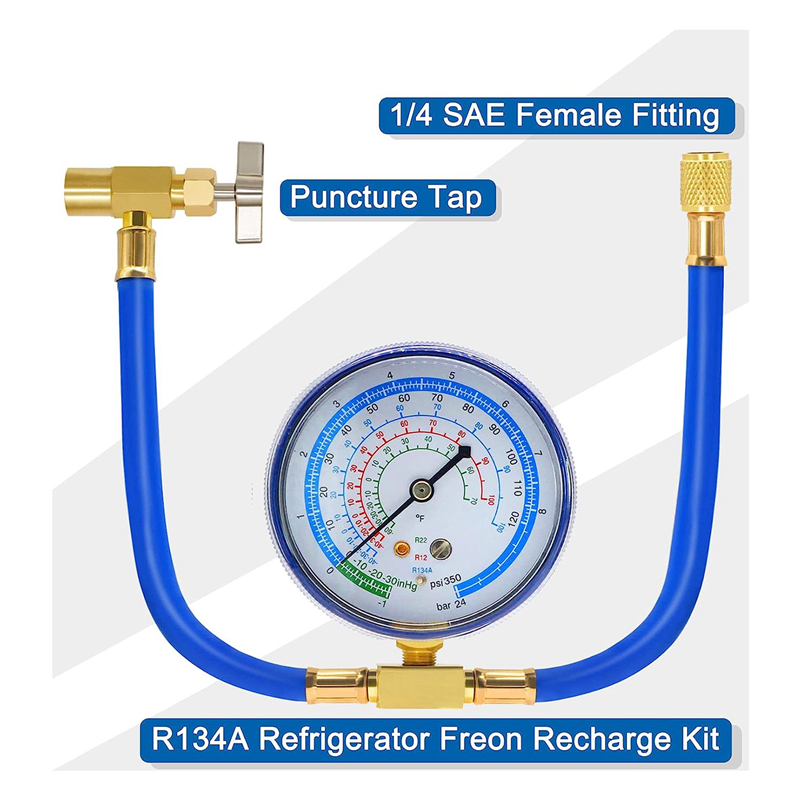 1Set ACR134A Refrigerator Freon Recharge Kit Piercing Can Tap and Self-Sealing Adapter Blue 134A Refrigerator Recharge Kit. 