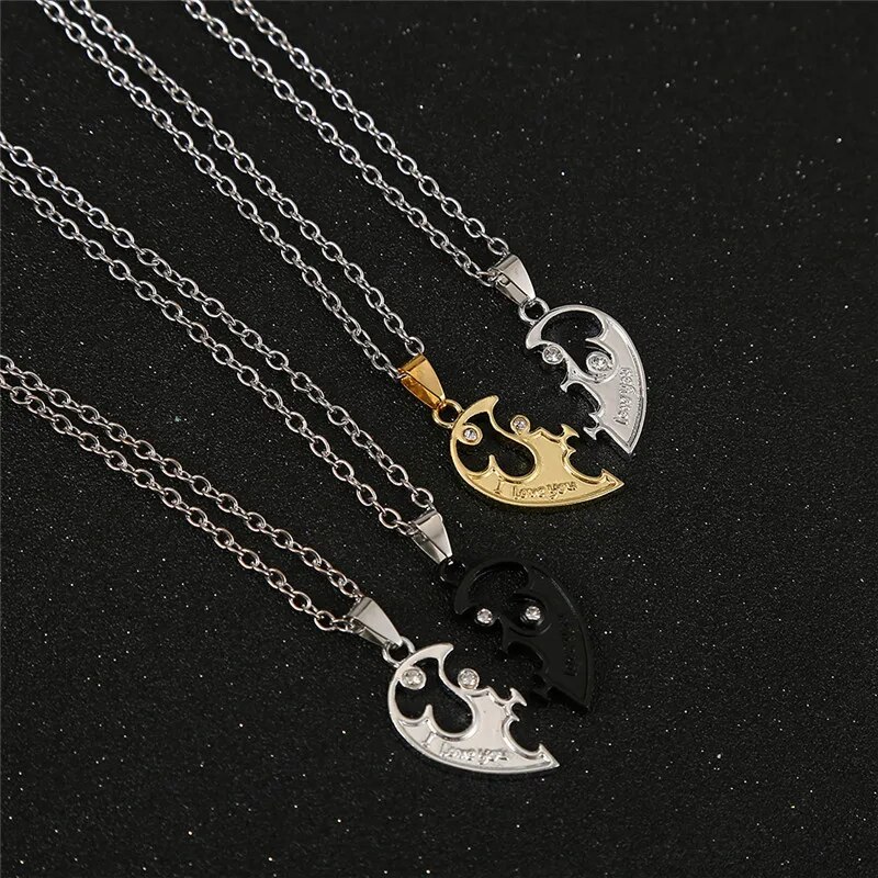 【happy one】Couple Necklace for Women and Two Pieces Heart Shape Paired Necklace Crystal Pendant Necklace Jewelry Gifts. 