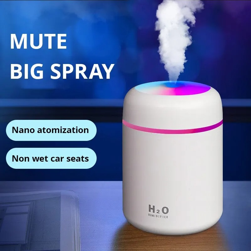 USB Cool Mist Sprayer Portable 300ml Electric Air Humidifier Aroma Oil Diffuser with Colorful Night Light for Home Car. 