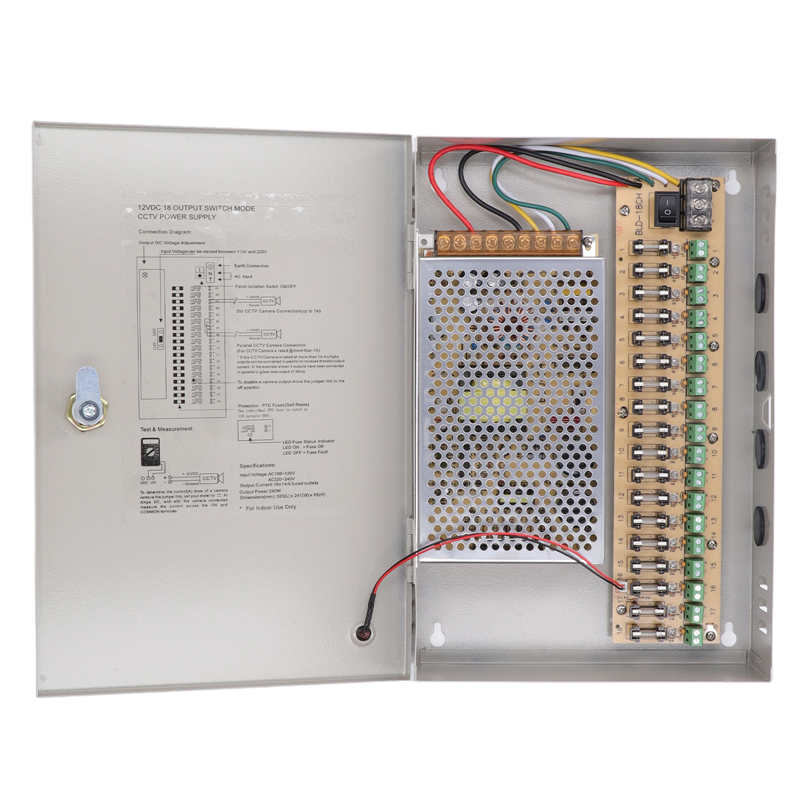 CCTV Power Supply 110V 12V10A Electric Shock Proof Power Supply Box Anti Theft Lock 18 Channel Rain Proof for Market. 