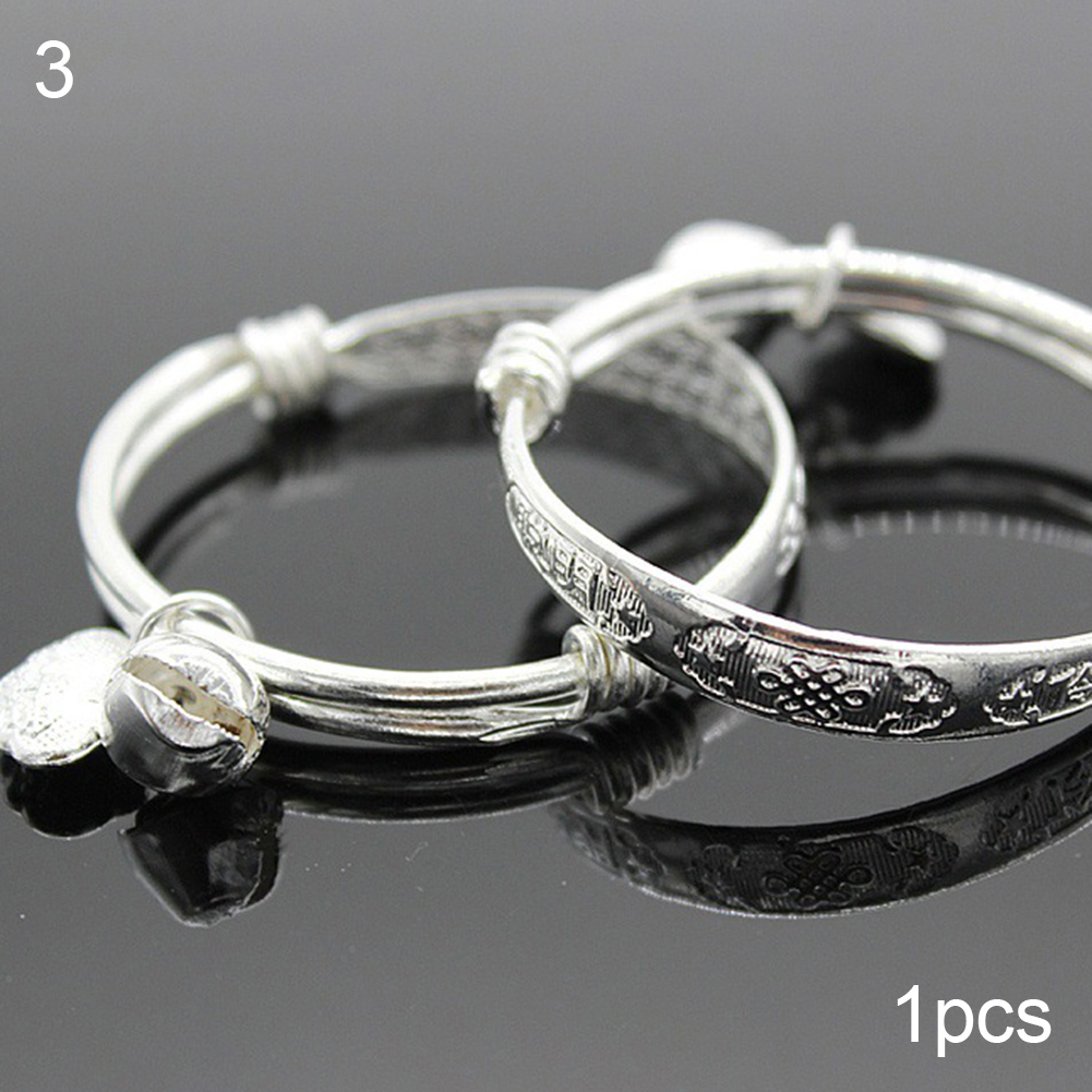 Baby Silver Plated Adjustable Embossing Bell Bangle Jewelry