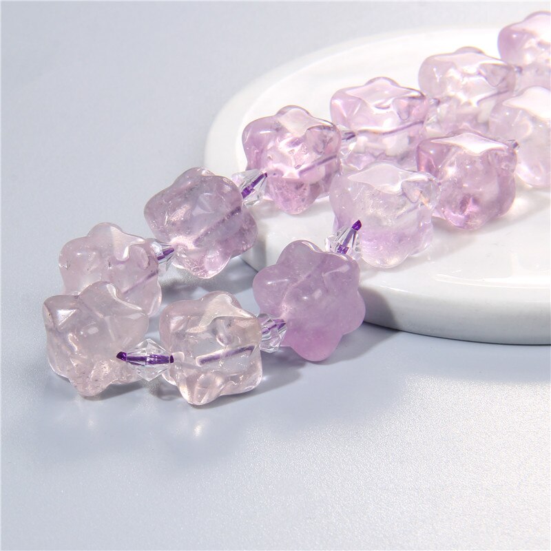 Four Leaf Shape Natural Mineral Stone Cube Beads Amethysts Citrines Square Bead For Jewelry Making Necklace Bracelet Accessories. 