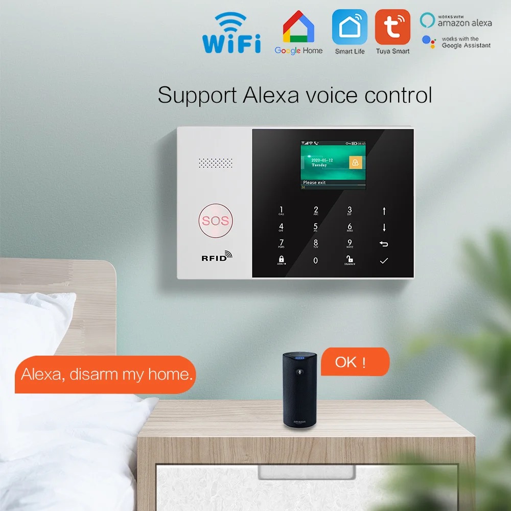 PGST PG 105 TUYA Security Alarm System WiFi Gsm  RFID Home Burglar Security Alarm Home Kit Wired And Wireless Smart Life APP Control. 