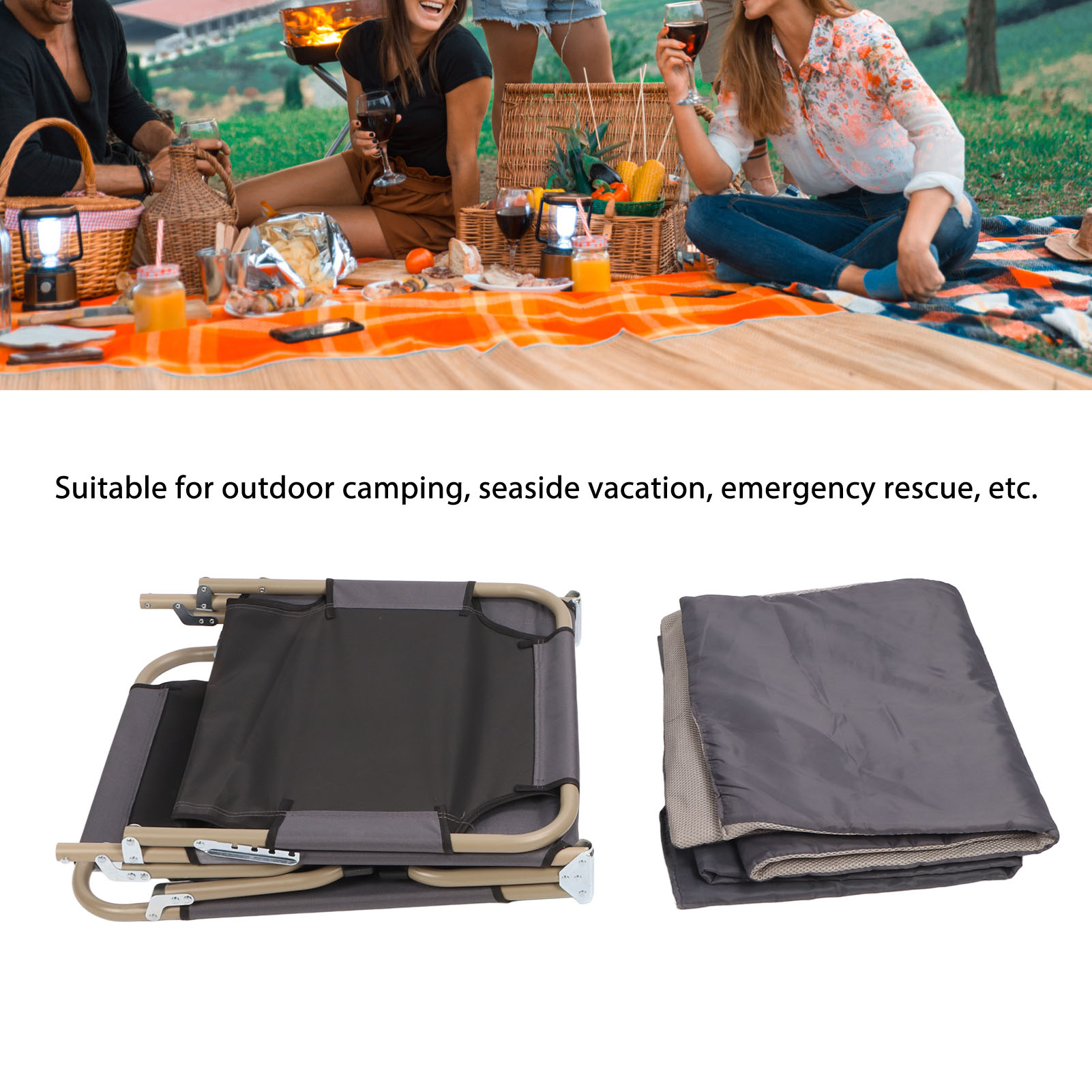 Foldable Sleep Bed Adjustable Backrest 3 Folds Portable Bed High Strength Support with Pillow for Outdoor Activities. 