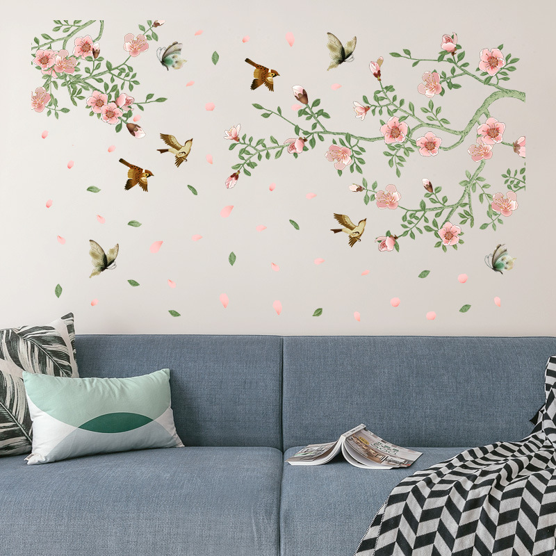 Wall Sticker XXL Peach Blossom Birds Wall Tattoo Wall Art Decal Home Room Deco. 