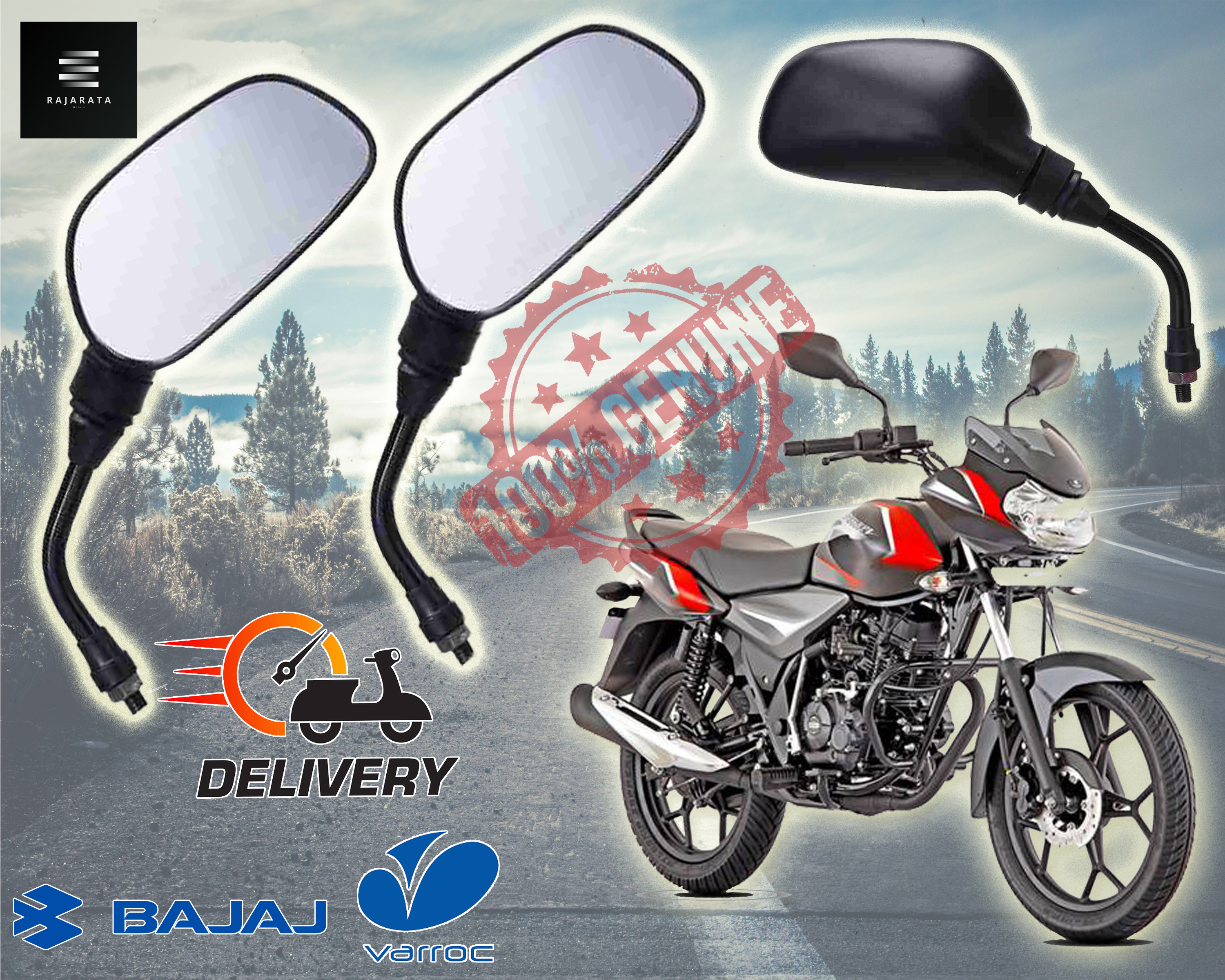 Bajaj CT100 / Platina / Discovery / Pulsar Side Mirror( BOTH SIDE ) - Original Indian Varroc. 