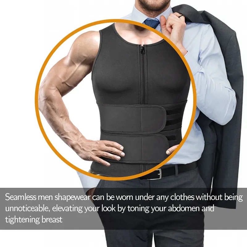 Neoprene Men's Shapers Sweat Vest for Men Waist Trainer Vest Adjustable Workout Body Shaper with Double Zipper for Sauna Suit. 