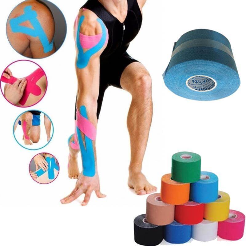JOPHEK Kinesio tape 2 rotolo, Beige & Nero, 5m x 5cm, Nastro kinesiologico impermeabile ed elastico, Ideale per il ginocchio, articolazioni, supporto muscolare