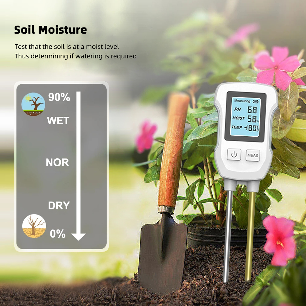 YIERYI Soil Moisture Meter, 3-in-1 Digital Soil pH/Soil Moisture/Temperature Meter Double Probe High-Precision Soil Meter with Backlight for Garden, Lawn, Vegetable Orchard. 