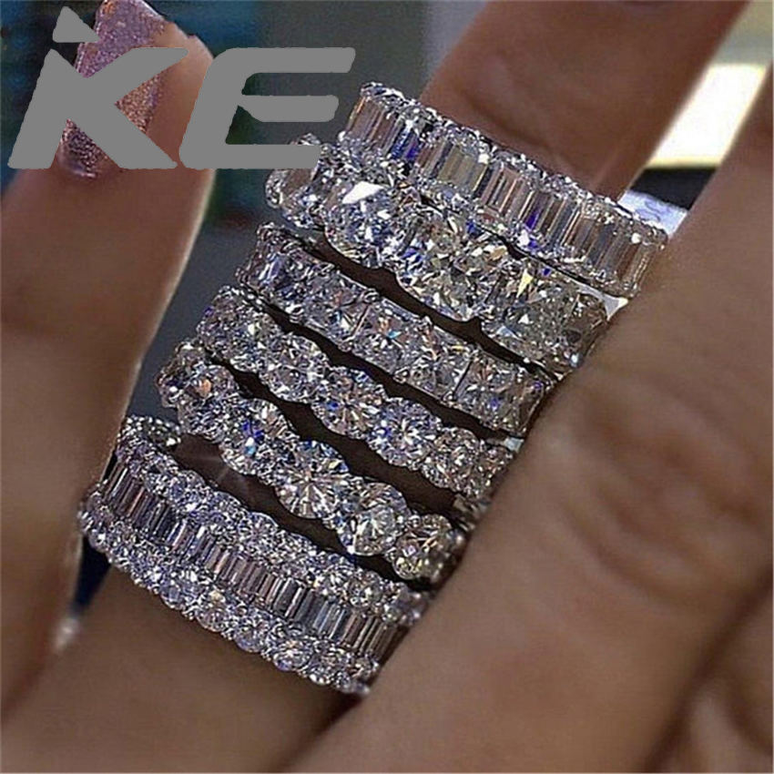 【IKE】 Luxury Vintage Silver Color Wedding Band Eternity Ring for Women Big Gift for Ladies Love  Lots Bulk Jewelry R4577