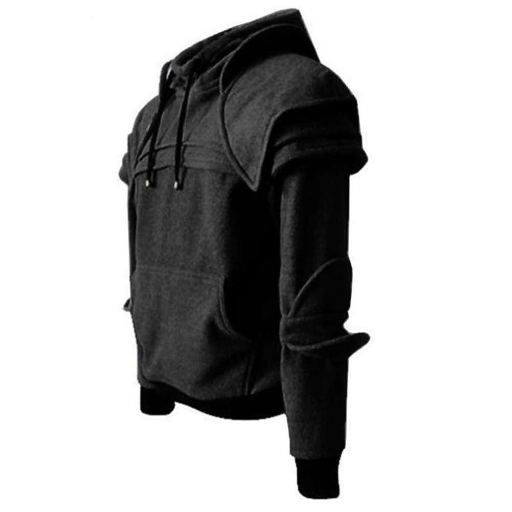 men's hoodie retro elbows drawstring solid color