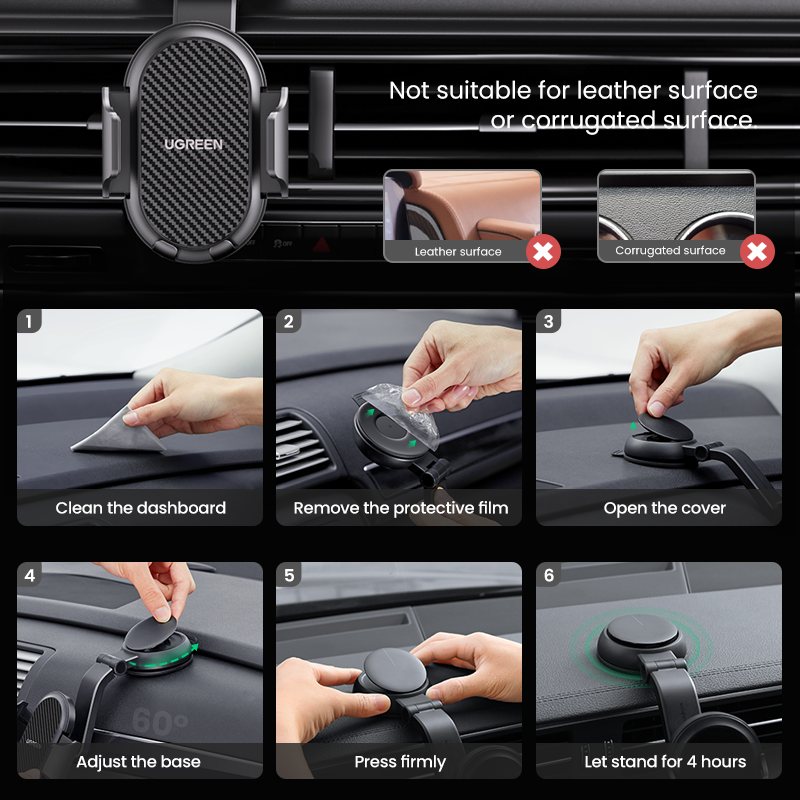 UGREEN Car Phone Mount Dashboard Cell Phone Holder Compatible with iPhone 12 11 Pro XR X XS Max 8 7 6 Plus 6S, Samsung Galaxy S20 S10 S9 S8 Plus Note 10 9 8. 