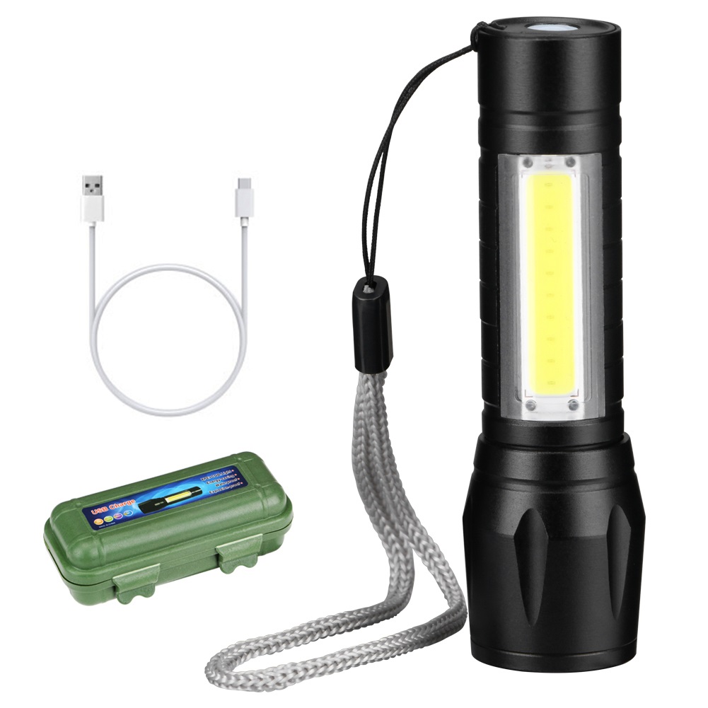COB Torch XPE Aluminum Alloy & Plastic Flashlight Rechargeable Adjustable Focus Torch High Power Zoom Able. 