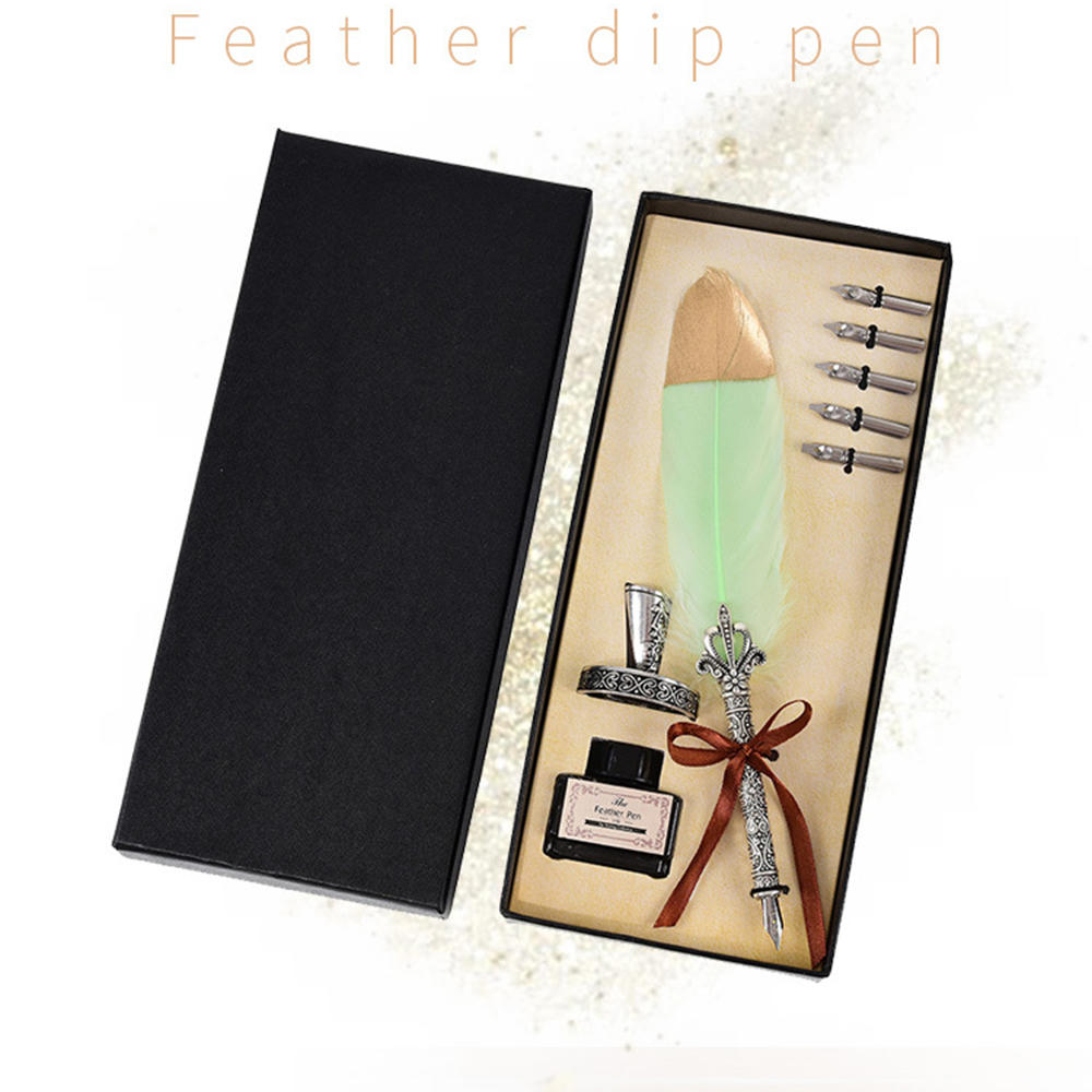 Ink Bottle And Pen Set Traditional Pen And Ink Set Feather Quill Pen Antique Fountain Pen Calligraphy Pen Set. 