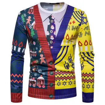 2019 New Fashion Style Men Autumn Winter Xmas Christmas PrintingTop Men\u0027s Long,sleeved T,shirt Blouse