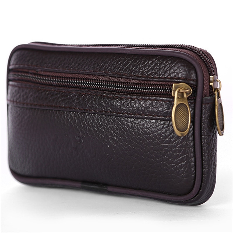 Leather Waist Fanny Pack Men's Belt Bag Travel Cash Card Holder Wallet Phone Pouch Hip Bum Bag Casual Leather Purse