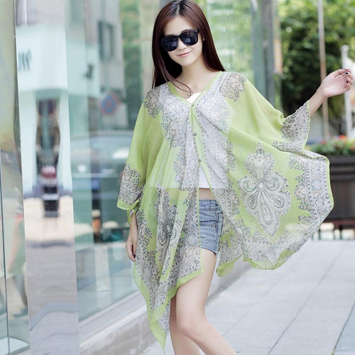 Women Summer Sunscreen Chiffon Beach Shawl Scarf. 