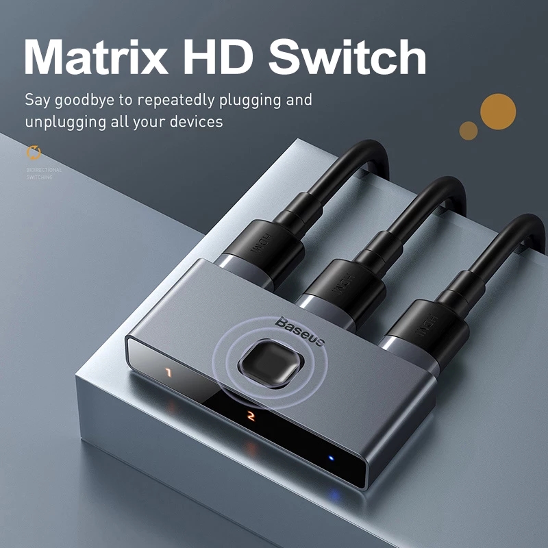 Baseus 4K 60Hz HDMI-compatible Splitter 2 Ports Bi-Direction Switcher 1x2 / 2x1 Adapter 2 in 1 out Converter HDMI-compatible Switch For PS4 BOX. 