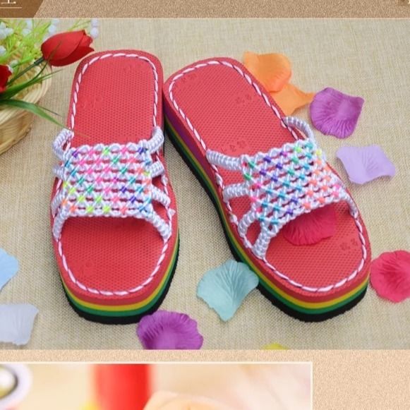 Raccoon Cow Rubber Rainbow High Heel Wedge Thick Muffin Sole Hand Slippers Sole. 