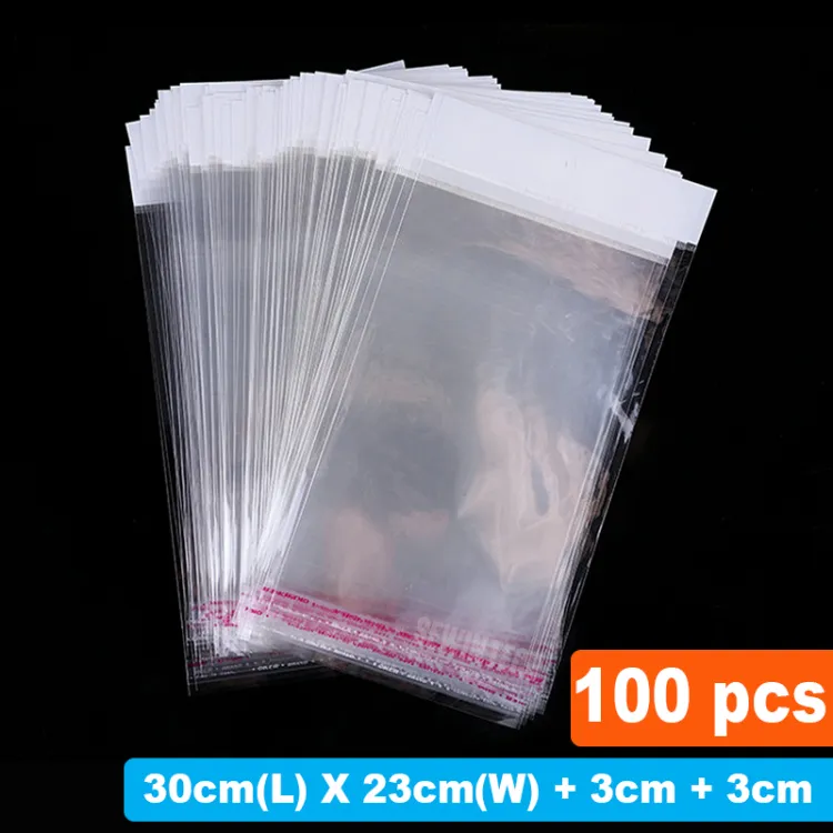 100pcs Transparent Self Adhesive Seal Plastic Storage Bag OPP Poly Pack  Gift Polythene Bag With Hang Hole Retail Packaging Pouch CD Cover