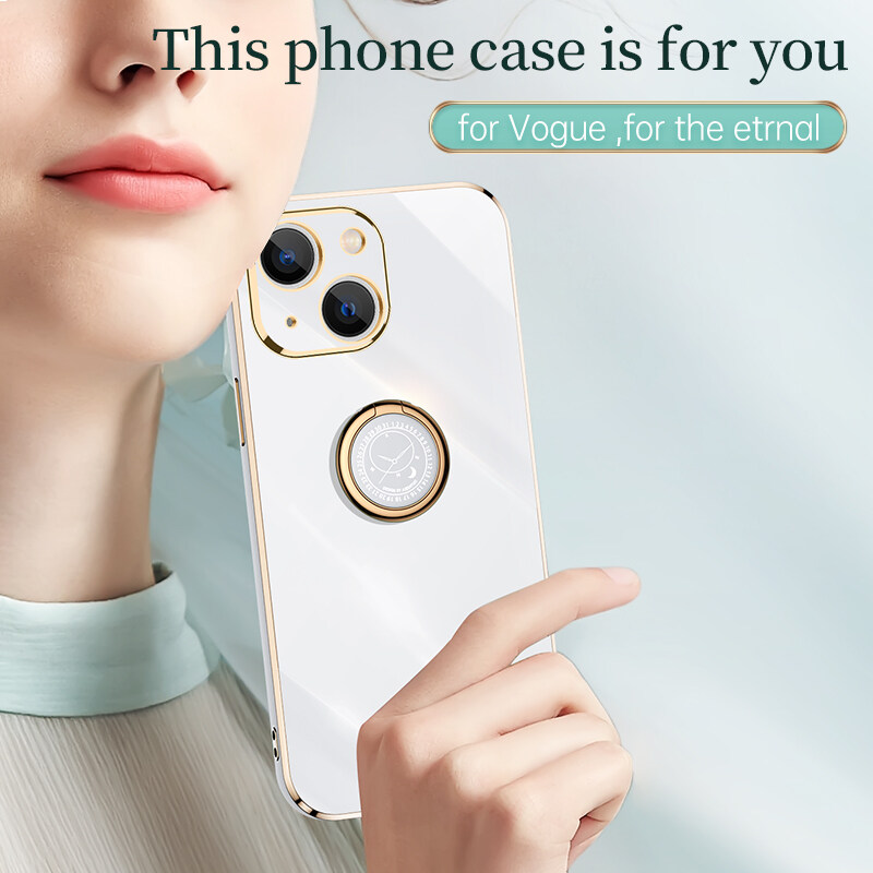 For Samsung Galaxy A23 4G Back Cover with Ring Holder Stand + Wrist Strap Shiny Plating Square Bumper Protective Case Soft Silicone Shockproof Mobile Phone Cases. 