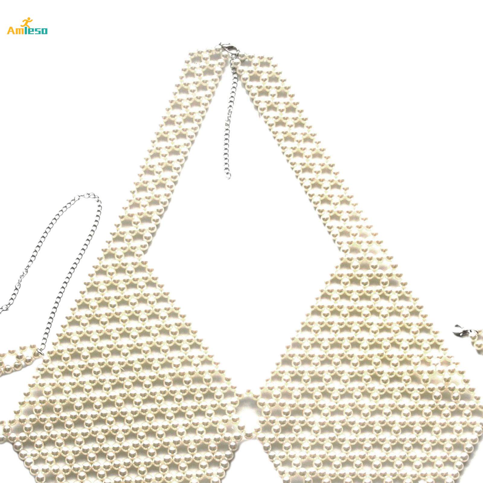 Bead Crop Top Bralette Y2K Midriff Baring Top Body Chain Jewelry Tank Top for Belly Dancing Disco. 