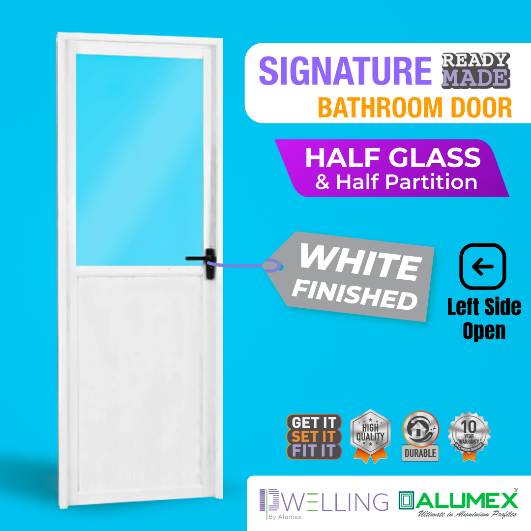 Signature Bathroom Door - Half Glass and Half Panel. 