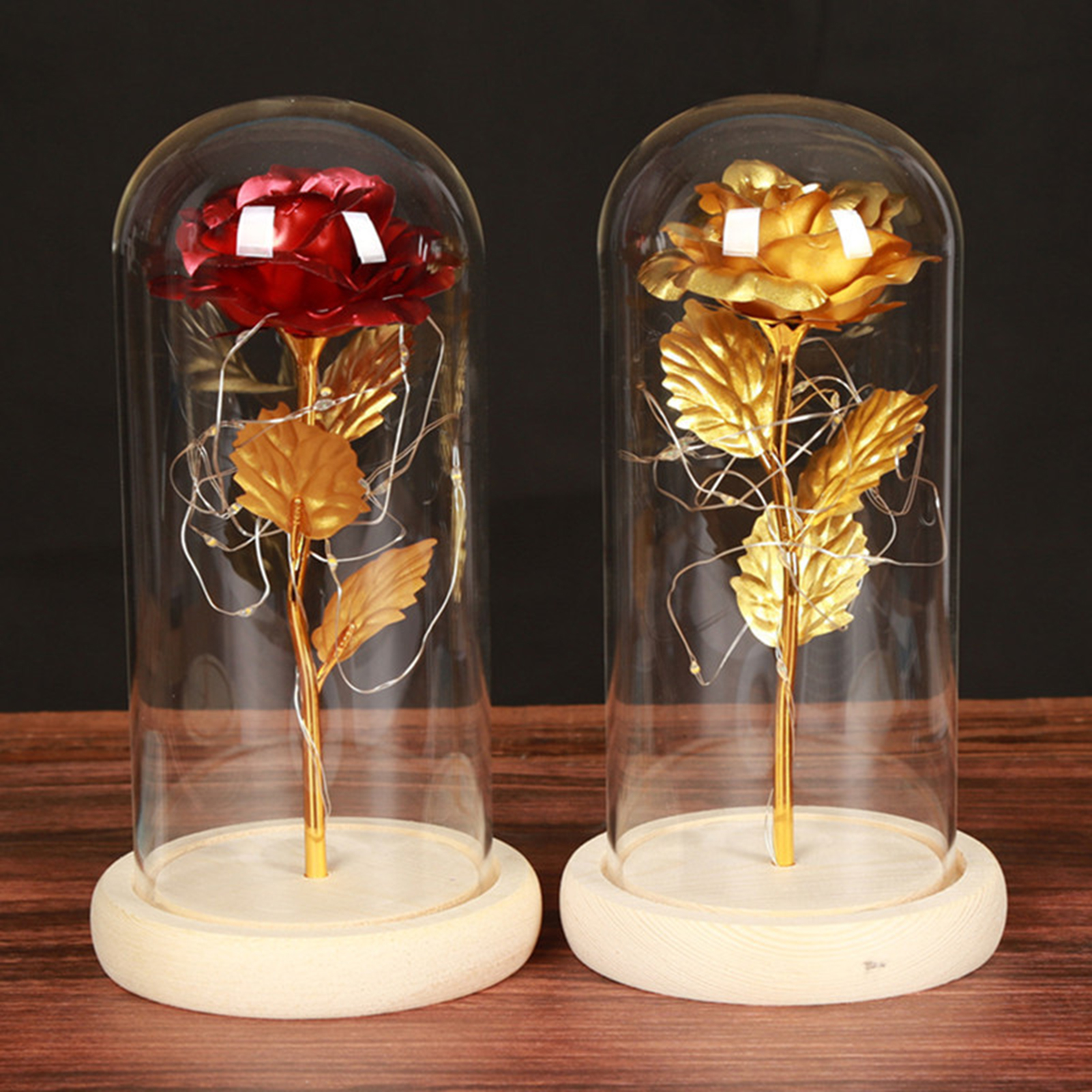 Glass Rose Flower Gift Exquisite Luminous Rose In Glass Dome. 