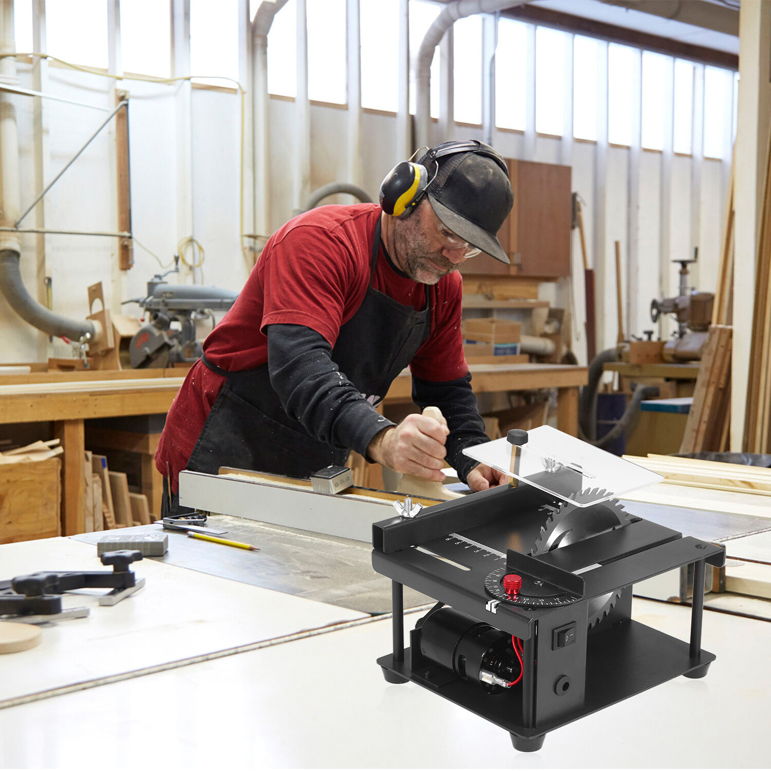 KOGEEK Multi-Functional Table Saw Mini Desktop Saw Cutter Electric Cutting Machine Saw Blade Grinding Wheel Adjustable-Speed Angle Adjustment 35MM Cutting Depth Wood Plastic Acrylic Cutting EU. 