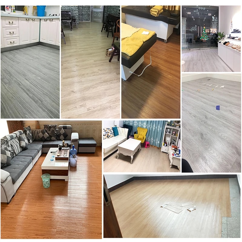 wall stickers Self-Adhesive Wood Grain Floor Wallpaper Waterproof Wall Sticker Bedroom Living Room T et Kitchen Home Decor Floor Sticker. 