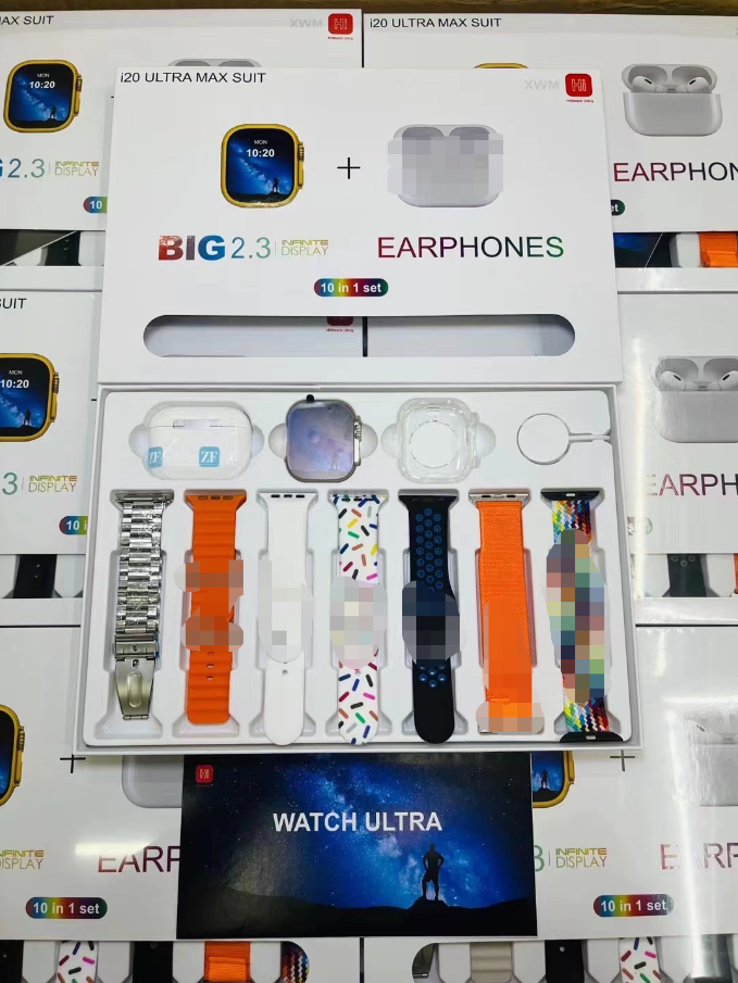Hiwatch i20 Ultra 2 , 3 MAX Suit SmartWatch + Airpods Pro with Transparent Screen Guard Watch with Seven Decorated Straps. 