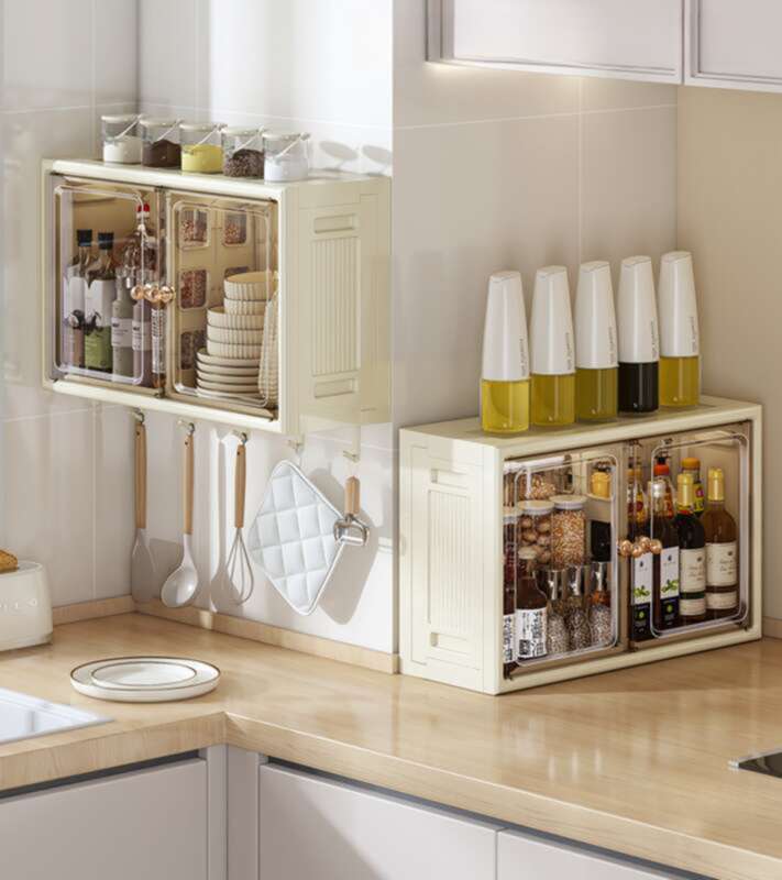 Multi Functional Kitchen Shelf Seasoning Cabinet, No Drilling, Wall Mounted Derailleur, Household Large Capacity Storage_voghion.com