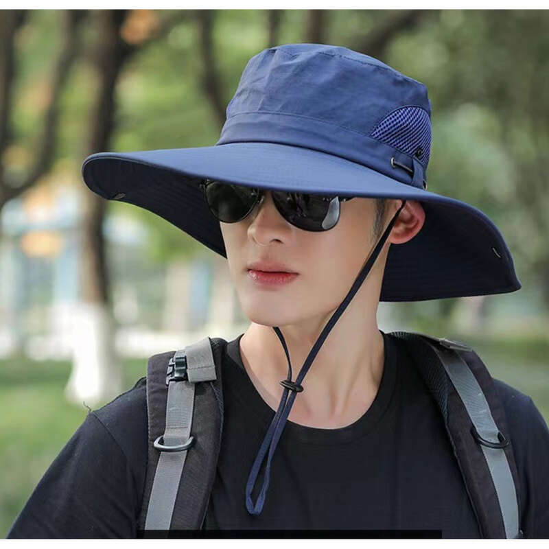 Spring Summer Men's 12CM Large Brim Fisherman's Solid Color Outdoor Mountaineering And Fishing Hat, Sun Hat_voghion.com