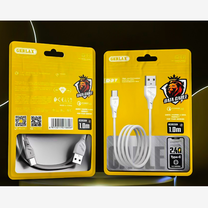 GERLAX Type C Data Cables 2.4A USB Charger Wire Data Transmission Fast Charging 1M For Samsung Huawei Nokia Xiaomi