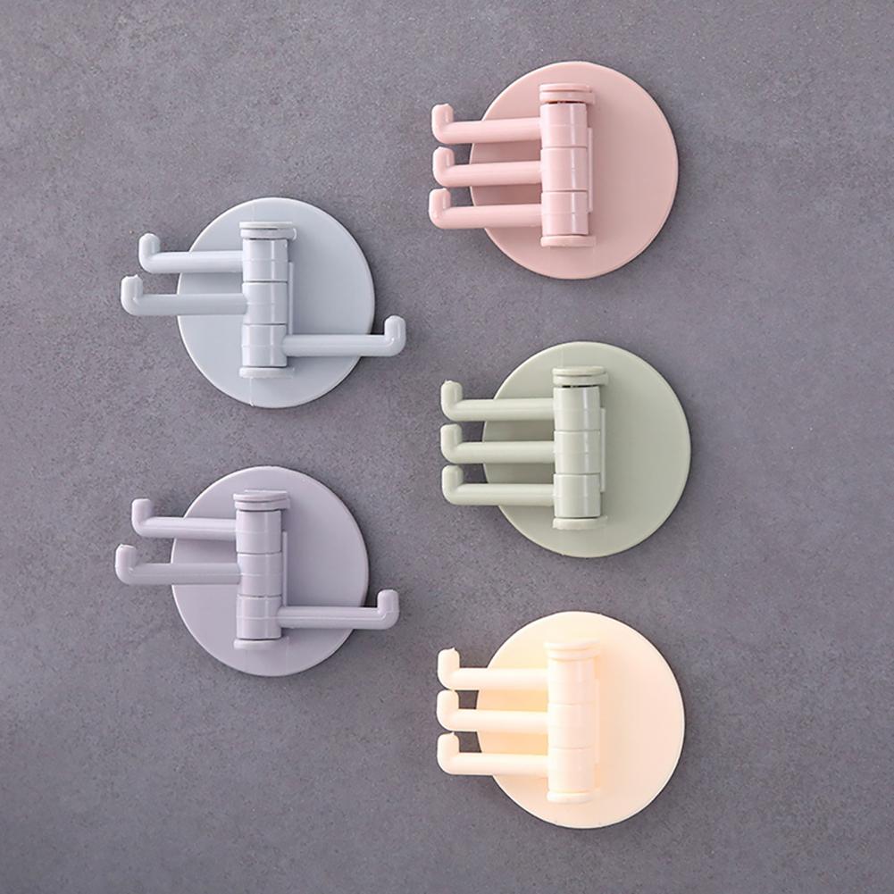 [Universal Kitchen Bathroom Plastic Hooks Hangers ][3-Split Rotating Wall Mounted Hooks ][ Towel Key Hat Home Storage Holder]. 