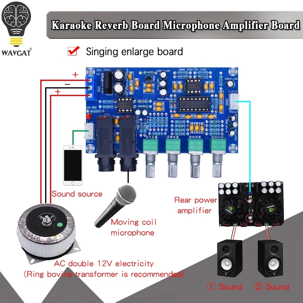 WAVGAT XH-M173 Microphone Amplifier Board Karaoke Reverberation Dual ...