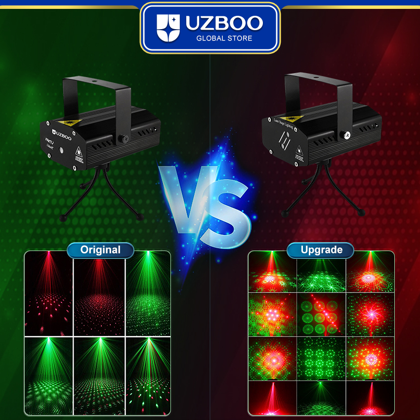 UZBOO RGB Laser Stage Lights 32 Pattern Party Projector Lights DJ Disco Sound Activated Strobe Lights RGB LED Laser Projector For Birthday Wedding KTV Bar Concert USB Plug. 