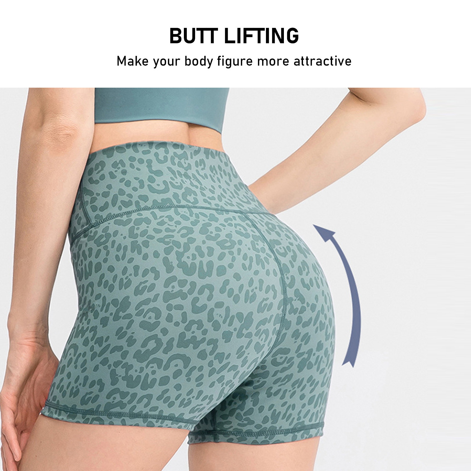 【DIV MALL】Army Green & Medium Women Shorts  Shorts Solid Color Camouflage Print High Waist Running Fitness Sportswear. 