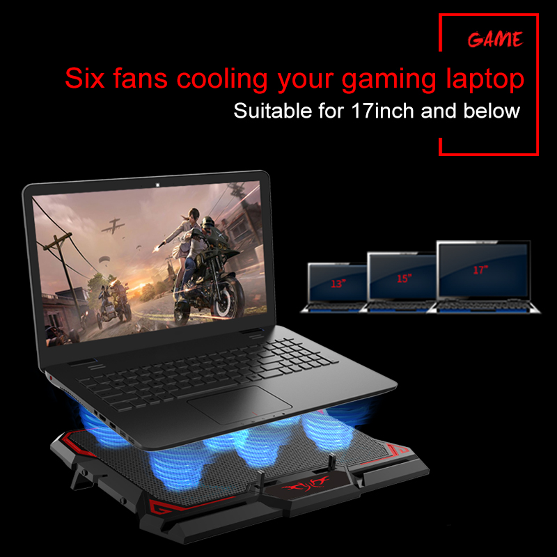 HXSJ 17 inch Gaming La-ptop Cooler Six Fan Led Screen Two USB Port 2600 RPM La-ptop Cooling Pad Stand. 