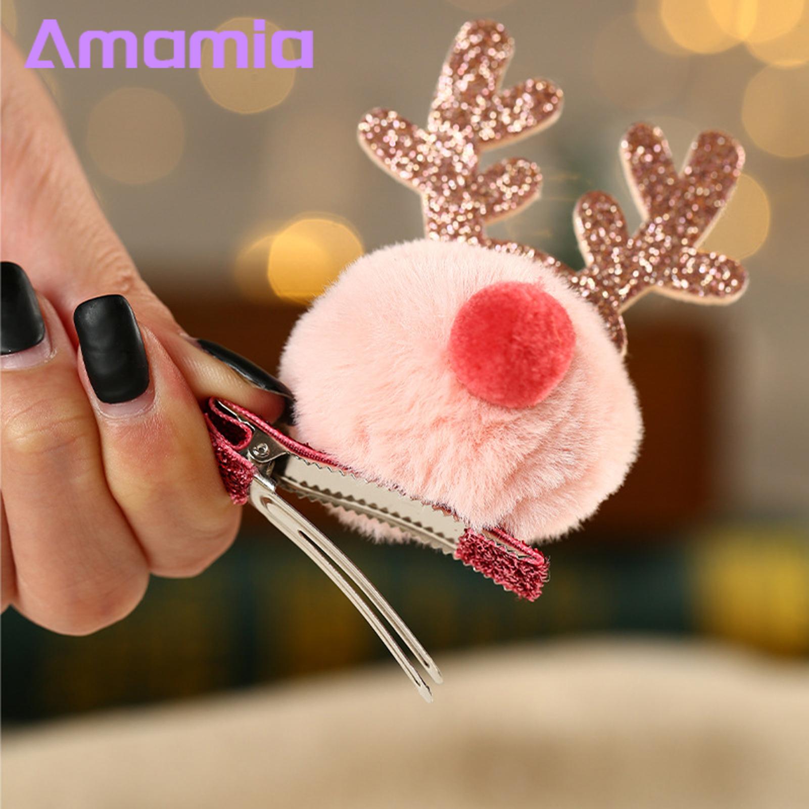 Amamia Fawn Hairpin All-match Christmas Antler Hair Ball Hair Clip. 