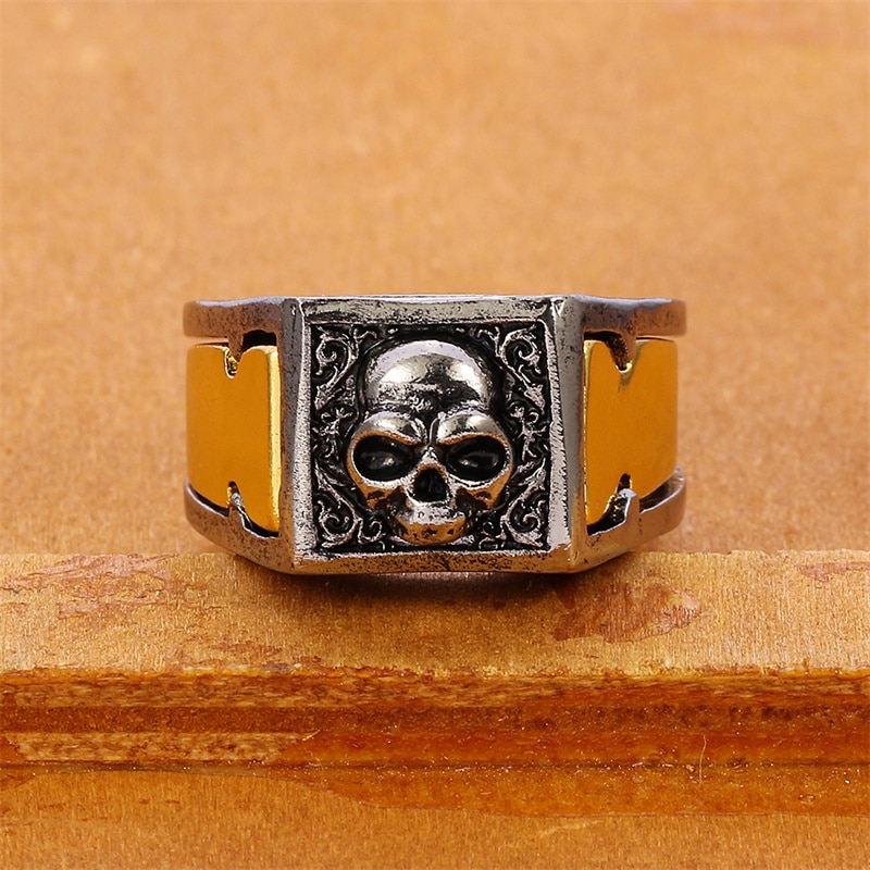 【IKE】Vintage Gold Silver Color Two Tone Skull Men's Ring Compartment Skeleton Biker Rings for Women Men Jewelry Street Style. 
