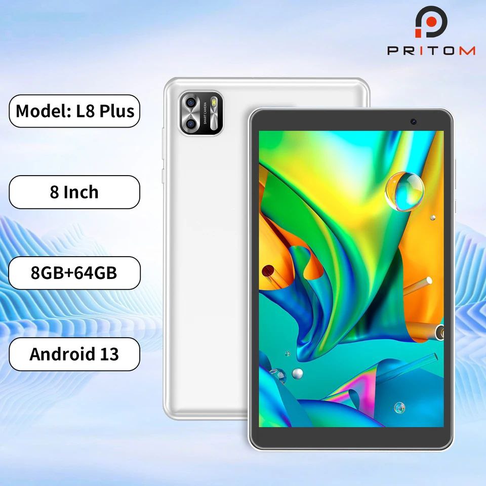 PRITOM 8 Inch Android 13, 8GB(4+4 Expand) RAM 64GB ROM,5000MAH Battery,Dual Camera, WiFi Tablet