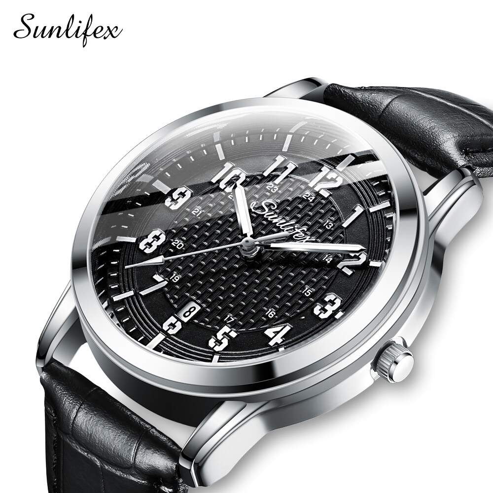 【Miga Plaza】 Men Watch Classic Style Leather Strap Watch Waterproof Quartz Leather Strap Boy Watch. 