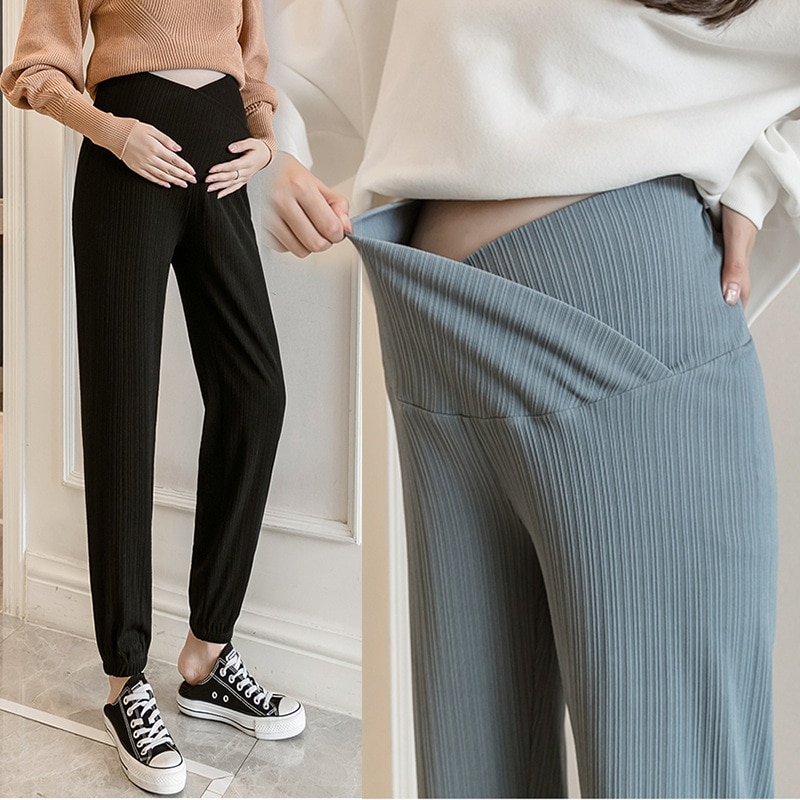 Pregnant Women's Fashion Casual Pants Across High Elastic Waist Belly Maternity Harem Pants For Pregnancy Spring Summer Trousers. 