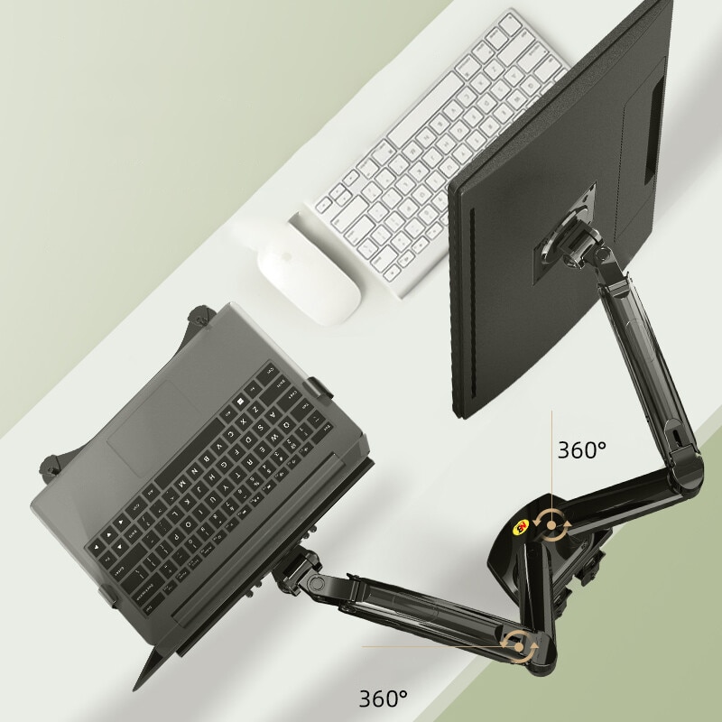 Desktop NB F160 + FP-2 Gas Spring Dual Arm for 17-27 Monitor Holder + 10-17 Laptop Support Air Press Mount Stand Load 2-9kg. 