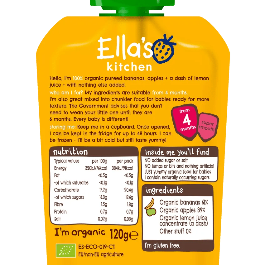 Ella'S Kitchen Organic Banana & Apple Puree 120G. 